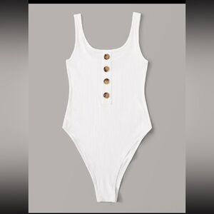 SHEIN EZwear Button Front Rib-knit Tank Bodysuit
